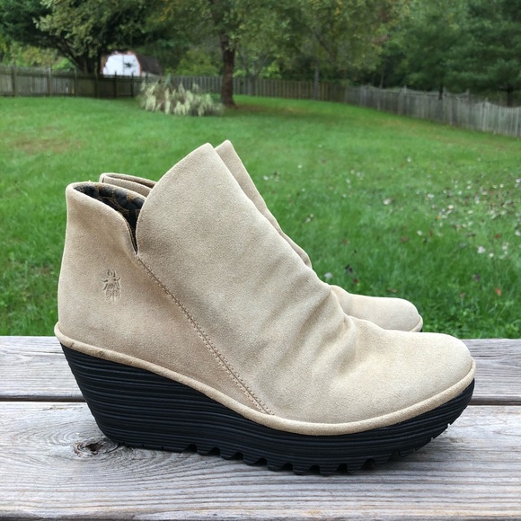 Fly London Shoes - FLY LONDON Yip Sand Tan Suede Wedge Ankle Boots 42 10